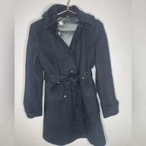 J. Crew coat trench hooded Sz medium NWT black belted wool blend classic